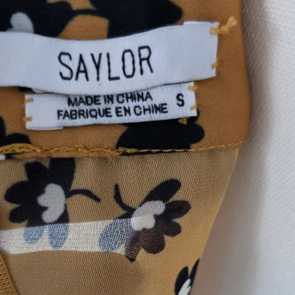 Saylor Mustard Floral Open Back Midi Dress Size Small Puff Sleeve Tie Back S - Picture 8 of 8